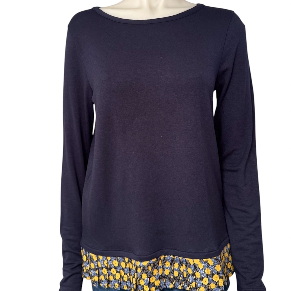 J. Crew Navy Boat Neck Cotton Floral Accent Top ~ J. Crew Classy Casual Top